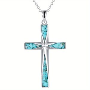 [Perfect Gift] New Hot-Selling Turquoise Women's Cross Pendant Necklace - Unique Punk Style Green Stone Foldable Stainless Steel Cross Charm, Perfect Gift for Friends and Girlfriends on Birthdays or Holidays, Cross Necklace For Women, Necklace For Women, Jewellery For Women, Necklace For Lady, Necklace For Woman, Long Necklace For Women, Jewelry For Woman