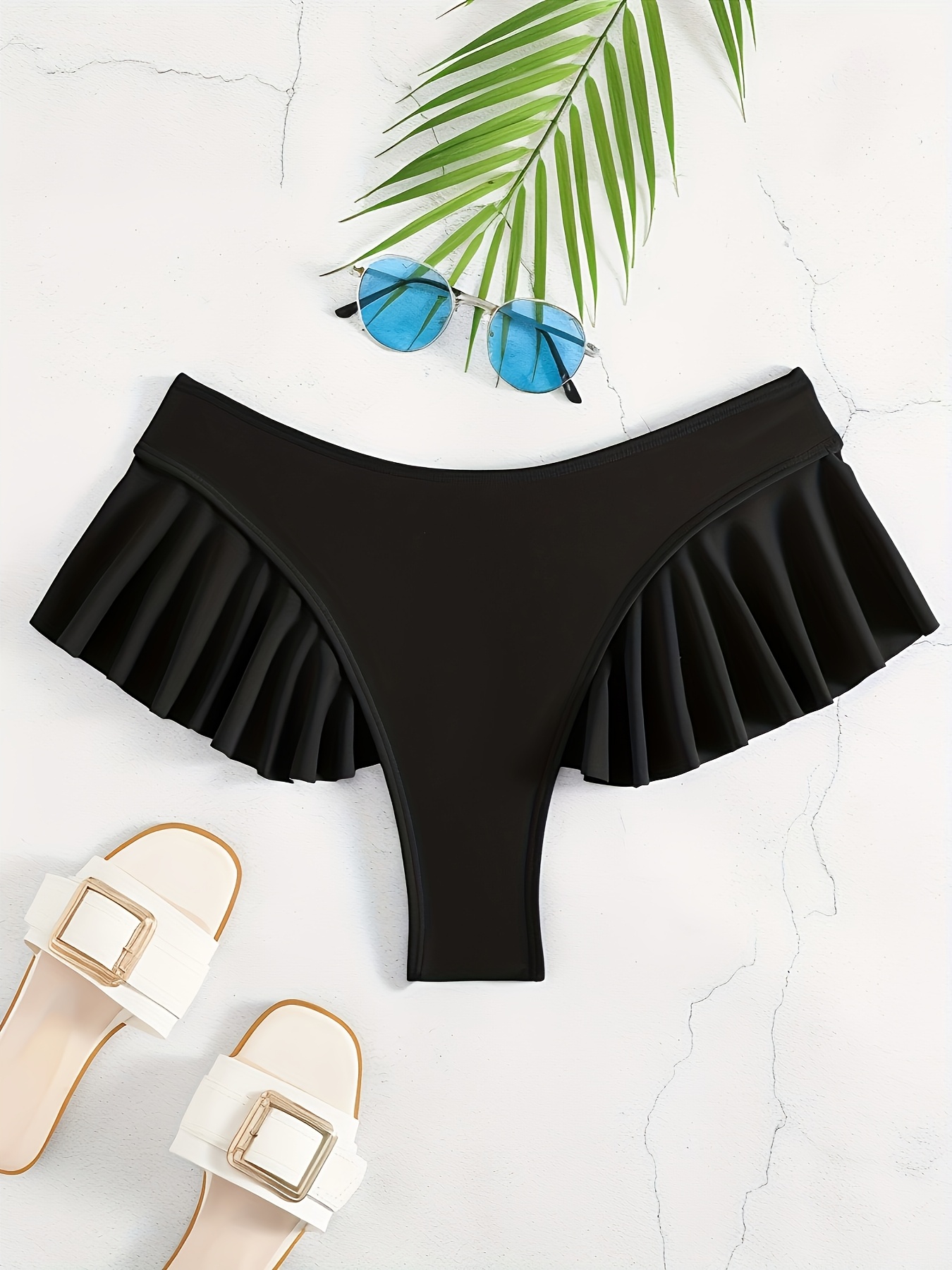 Women's Sexy Swim Bottoms - High-Waisted Non-Transparent Swimtrunks, Stretchy Elegant Bikini Pants for Beach, Pool, Formal Events - Machine Washable Swimwear, Beach Attire, Poolside Fashion, Ruffled Edge Design, Highelastic Material, Comfortable Fit, Summer Vacation, Stylish Swimwear, Durable Swimwear, Swim Shorts, Summer Vacationers - Image 2