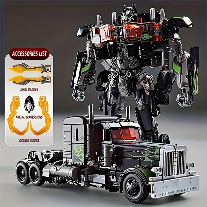 Transformers One-Piece Transformable Movie Theme, Optimus Prime Commander Robot Truck Model - Partial Alloy Black Green Decorative Design for Home/Play Decor - Image 4