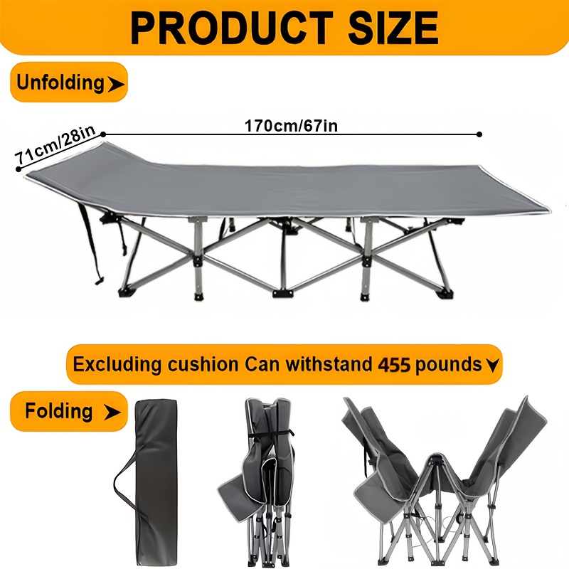 Outdoor Folding Bed With Mattress, Portable Adult Sleeping Cot With Carry Bag, 755/655/555/455/355 Lbs Weight Capacity Foldable Guest Bed/Camping Cot - Ideal For Teens And Adults, Suitable For Travel, Yard, Use. Yard Furniture, Patio Folding Chair - Image 11