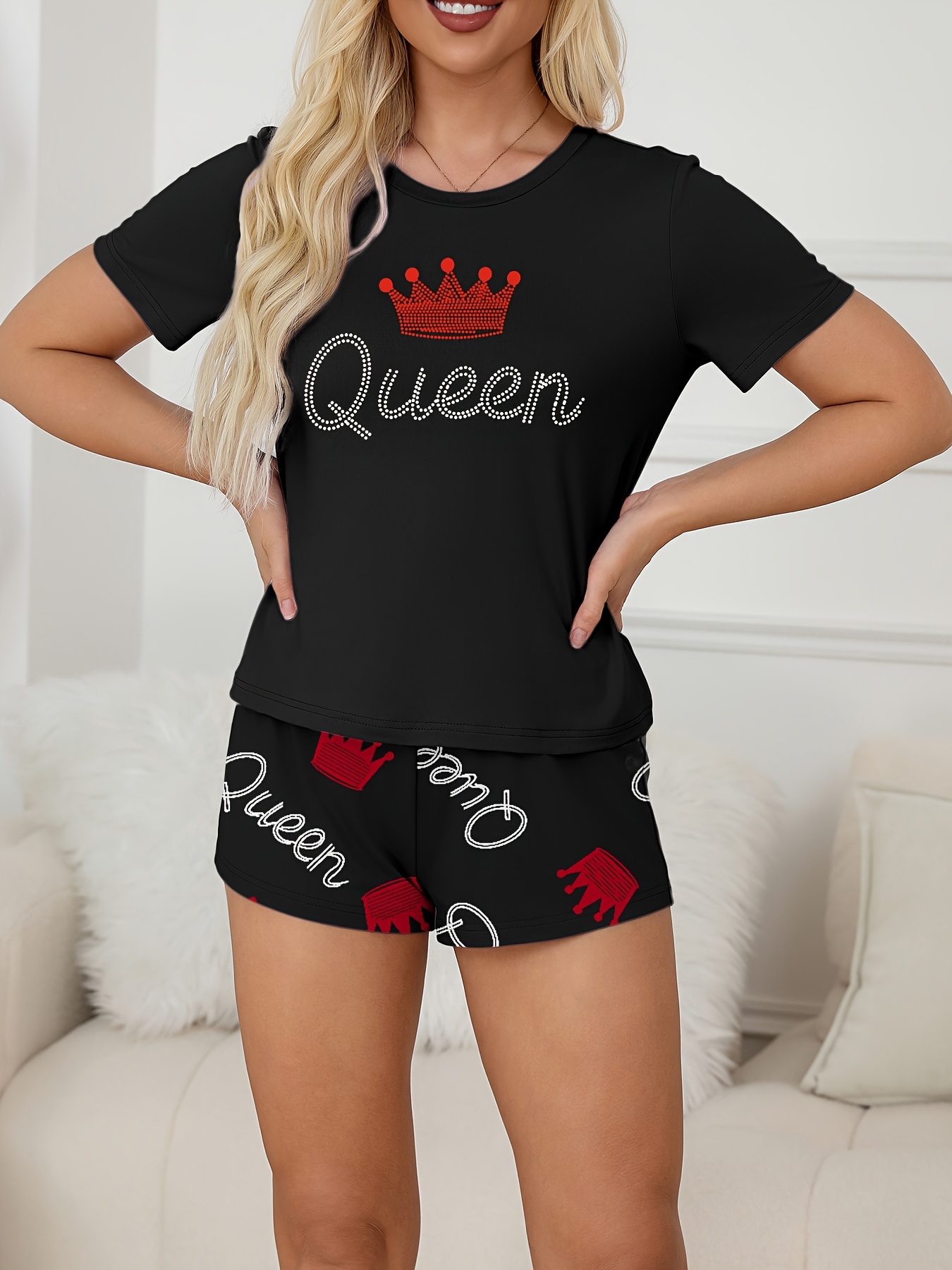 MEN/WOMEN Couple Style King & Queen Letter Print Men's Short Sleeve Shorts Loungewear Set or Women's Short Sleeve Shorts Loungewear Set, Men's Set or Women's Set, 1 Set - Image 8