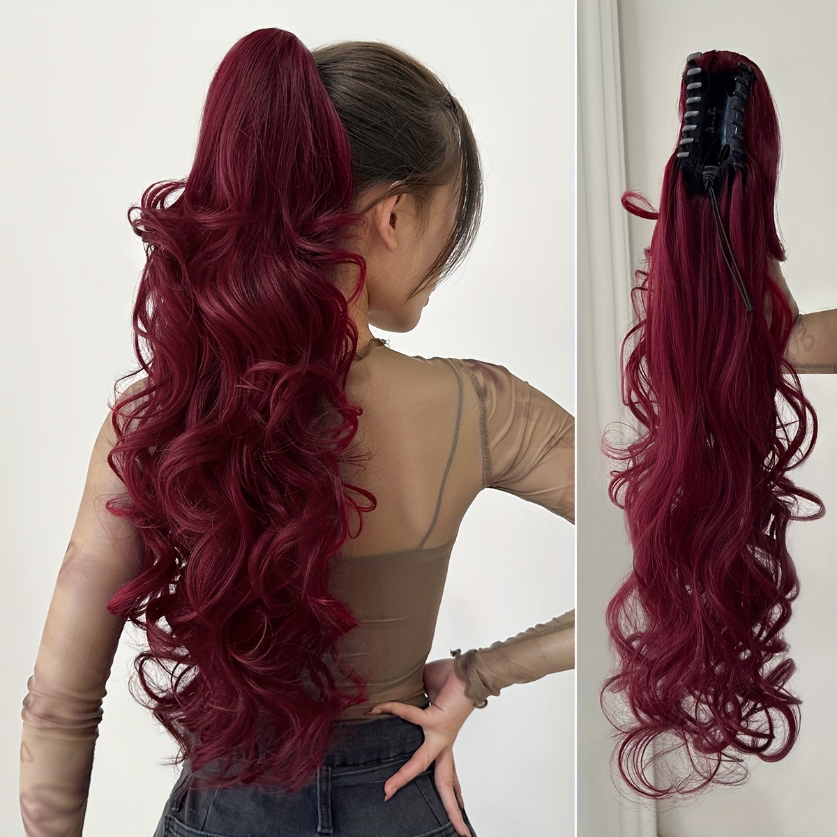 Women's Clip-In Ponytail Hair Extensions, Voluminous Wavy Curly Synthetic Hairpiece with Clip-On Attachment, Long Ponytail for Volume & Length, Soft Waves for Short Hair, Dark Brown/Black, for Parties, Weddings & Daily Use - Image 7