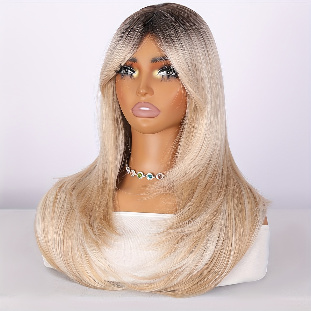 Women'S Light Blonde Layered Chemical Fiber Wig with Highlights - Straight Synthetic Hair for Daily Wear, Parties, Easter & Music Festivals | Rose Net Cap Attachment, Low Maintenance & Durable | Spring Summer Blonde Hairstyle for Special Occasions & - Image 3