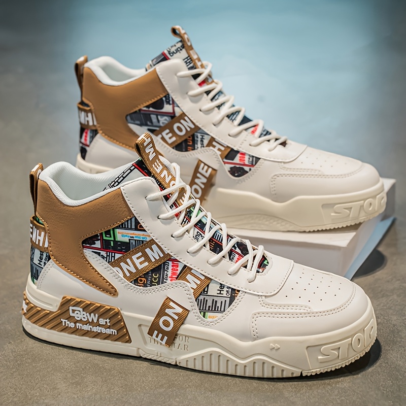 Men's High-Top Skate Sneakers - Trendy Street Style Casual Sneakers with Comfortable Fabric Lining, Durable PU Upper & PVC Sole, Lace-Up Design for All-Day Wear - Image 4