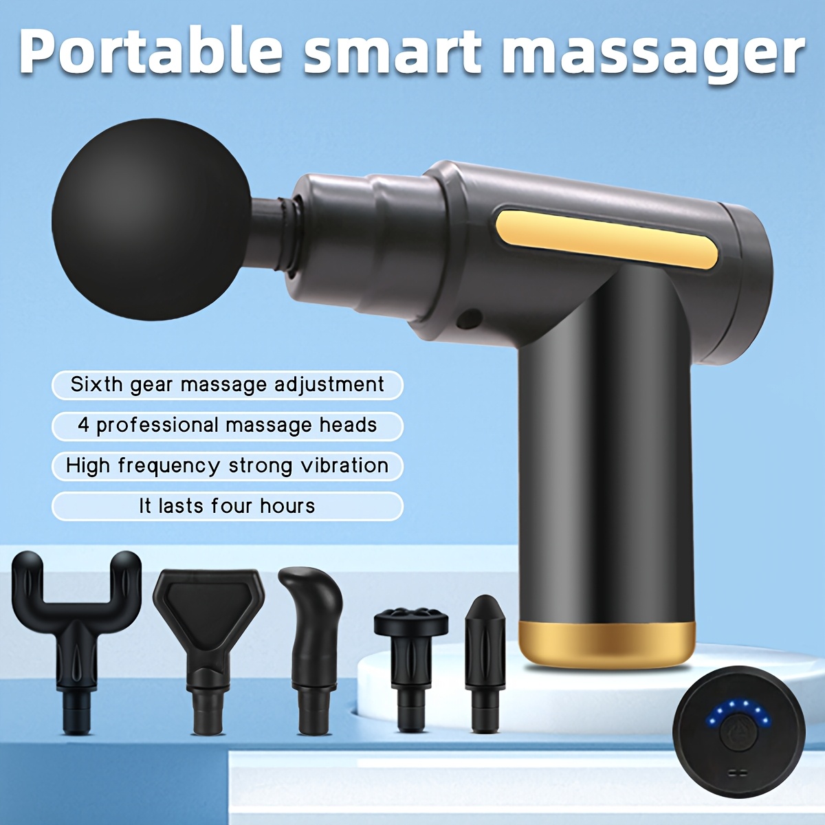 Electric Muscle Massager Gun, 4-Head Portable Handheld, Cord-Free Operation with 6-Speed Adjustable Settings, 4 Attachments, Smart App-Free Mode, Deep Tissue for Athletes, Gym Use