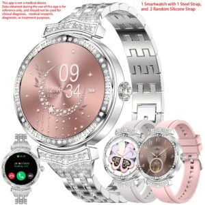 [Wireless Smart Watch] Wireless Call Smart Watch | AMOLED Smart Watch For Women - 1.32" Call Integration, Wireless Call, Fitness Tracker, Sleep Monitoring, Multi-function - 1 Steel Strap, 1 Artificial Leather Strap, And 1 Silicone Strap