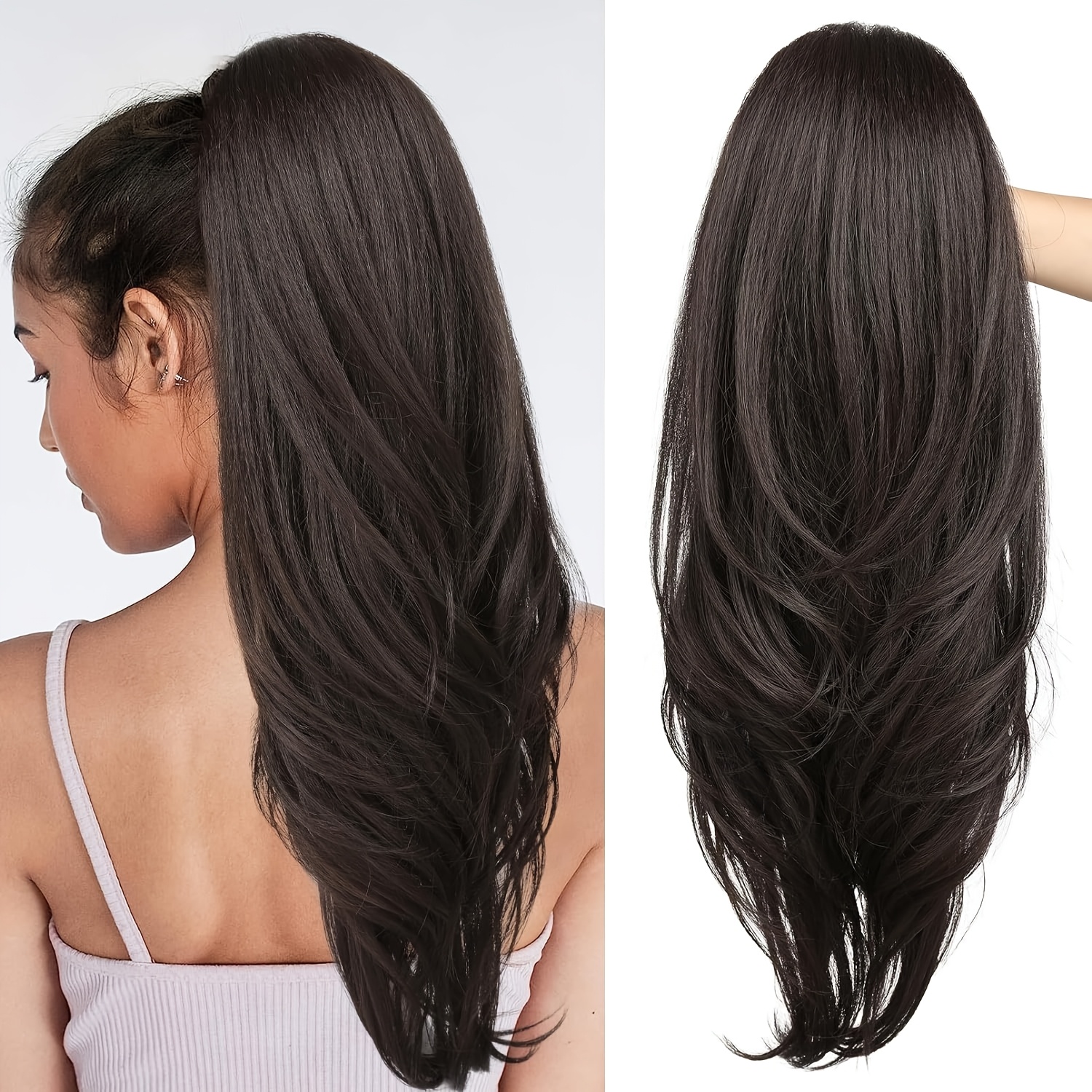 26" Long Synthetic Ponytail Hair Extension for Women - Heat-Friendly Body Wave with Adjustable Drawstring & 150% Density Rose Net Cap, Soft Look Clip-In/Clip-On Ponytail for Daily & Party Use, Volume & Length Enhancer for All Hair Types & Ethnicitie - Image 5