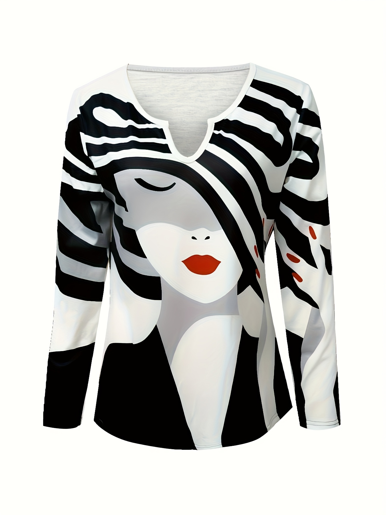 Women's Elegant V-Neck Long Sleeve T-Shirt - Full Coverage Non- Office & Everyday Blouse, Medium-Stretch All-Season Machine Washable Top with V-Neck Collar & Straight Sleeve Length for Year-Round Wear - Image 2