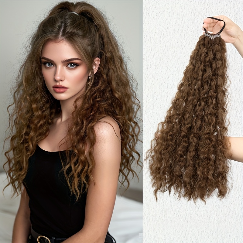 Women' Kinky Curly Long Ponytail Hair Extension - Volumizing Synthetic Fluffy Hairpiece with Elastic Band for Secure Fit, Volume & Curly Length for Parties, Weddings, Photo Shoots, Daily Use - Volume-Boosting Ponytail Add- for