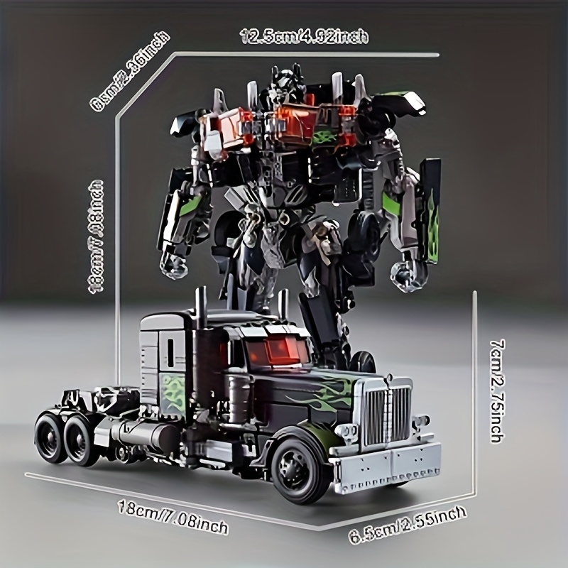 Transformers One-Piece Transformable Movie Theme, Optimus Prime Commander Robot Truck Model - Partial Alloy Black Green Decorative Design for Home/Play Decor - Image 5