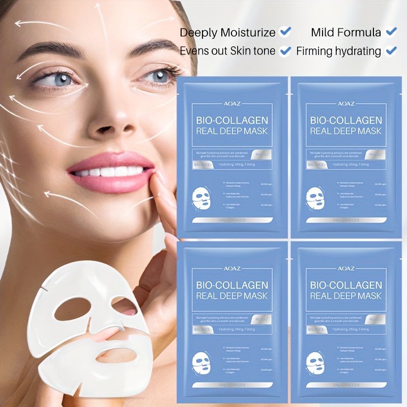 4pcs Bio-Collagen Real Deep Mask Pack Hydrating & Firming Facial Sheet Masks with Collagen, Hyaluronic Acid & Nicotinamide Moisturizing & Invigorating for All Light Beige Types(1pc/4pcs/8pcs) - Image 9