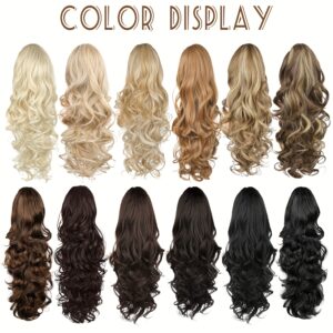 28" Clip-In Ponytail Hair Extensions for Women - -Looking Curly/Wavy Ponytail with Jaw Clip-On Attachment, Long Volume Ponypiece (Blonde/Brown/Black/Red/Beige) - Instant Length for Parties, Weddings & Daily Use