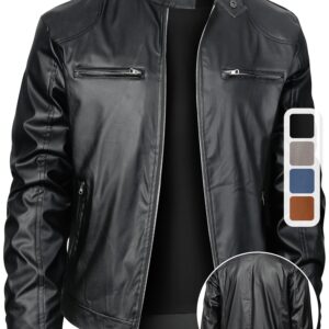 [PU Leather Jacket] Men's PU Leather Jacket | Autumn Winter Windproof | Stand-up Collar Motorcycle Coat