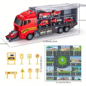 [Durable Fire Truck Toy Set] Durable Die-Cast Metal Fire Truck Toy Set with Play Mat - 4 Fire Engines, 2 Ladder Trucks, and 2 Rescue Vehicles - Perfect Christmas or Birthday Gift for Boys & Girls Ages 3-6
