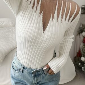 New Women's Sexy Elegant Fashion Turtleneck Top, Short Slim-Fit Long Sleeve, Exquisite Hollow Mesh Design, Beautiful Pullover