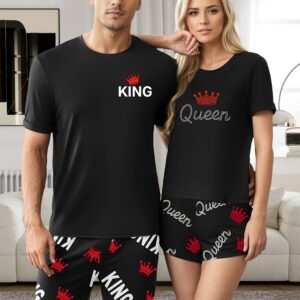 MEN/WOMEN Couple Style King & Queen Letter Print Men's Short Sleeve Shorts Loungewear Set or Women's Short Sleeve Shorts Loungewear Set, Men's Set or Women's Set, 1 Set