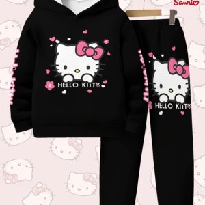 Girls' fashionable 3D printed casual pullover, autumn and winter long sleeved sportswear, girls' outdoor hoodie set, Perfect for Outdoor