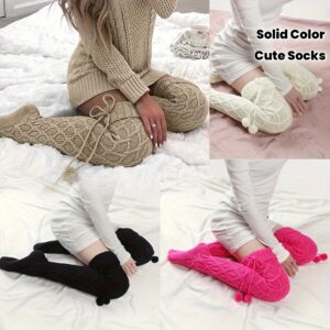 [Soft Thigh High Socks] Soft & Stretchy Women's Rhombus Pattern Thigh High Knee Socks | Breathable, Solid Color, Versatile for Spring & Autumn, Hand Wash/Dry Clean, Cute Socks