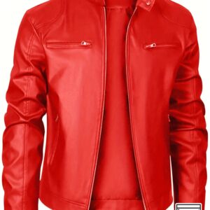 Men's Slim-Fit pu Jacket | Casual Style with Stand Collar | Zip-Up Closure & Decorative Zippered Pockets | Durable Polyester Lining | Ideal for Outdoor Activities, Casual Outerwear | Modern Jacket | Look