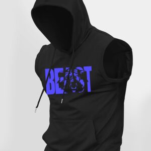 Men's BEAST Graphic Hooded Tank Top, Sleeveless Lightweight Breathable Fabric, Adjustable Drawstring Hood for Gym & Casual Wear, Bold Graphic Print, Gym Shirts, Breathable Activewear, Casual Hooded Top