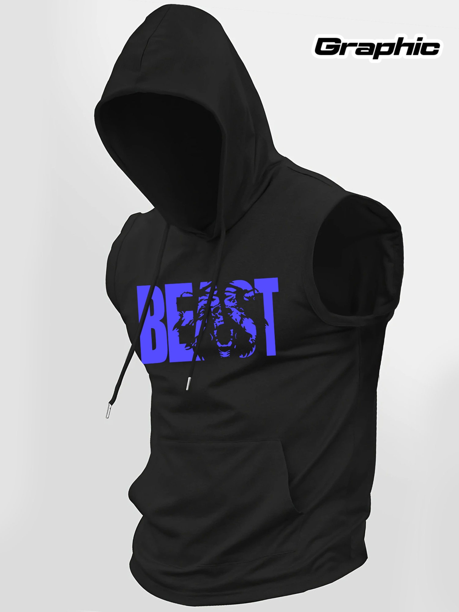 Men's BEAST Graphic Hooded Tank Top, Sleeveless Lightweight Breathable Fabric, Adjustable Drawstring Hood for Gym & Casual Wear, Bold Graphic Print, Gym Shirts, Breathable Activewear, Casual Hooded Top