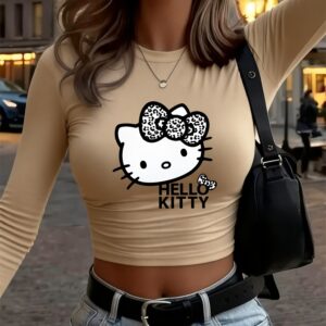 [Hello Kitty Y2K T-Shirt] HELLO KITTY Classic Collaborative Women's Y2K Long Sleeve High-Waist T-Shirt, Sanrio All Stars Kitty Pochacco Curole Mellode Print Design, Cute Sweet Spicy Style Fashion Element Daily Commute Party, College Style Four Seasons Street Trend Lightweigh