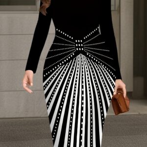 Women's Fashion Printed Dress with Round Neckline - New Arrival