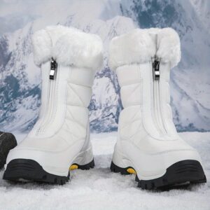 Women'S High-Top Winter Hiking Boots with Plush Faux Fur Collar & Warm Insulation - Large Size Mid-Calf Outdoor Snow Boots, Durable Rubber Sole & Synthetic Upper, Round Toe for Cold Weather, Snow & Ice - Stylish & Versatile for Everyday Winter Wear, Warm Winter Boots for Women, Snow Boots for Women High Quality Non Slip, Fleece Boots, High Quality Winter Boots, Winter Warm Snow Boots for Women, Coldweather Footwear, Winter Shoe For Women