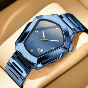 Men's Minimalist Modern Watch with Irregular Dial - Analog Quartz Wristwatch, Calendar Function, - Watch for Business & Casual Attire, Durable Elegant Timepiece for