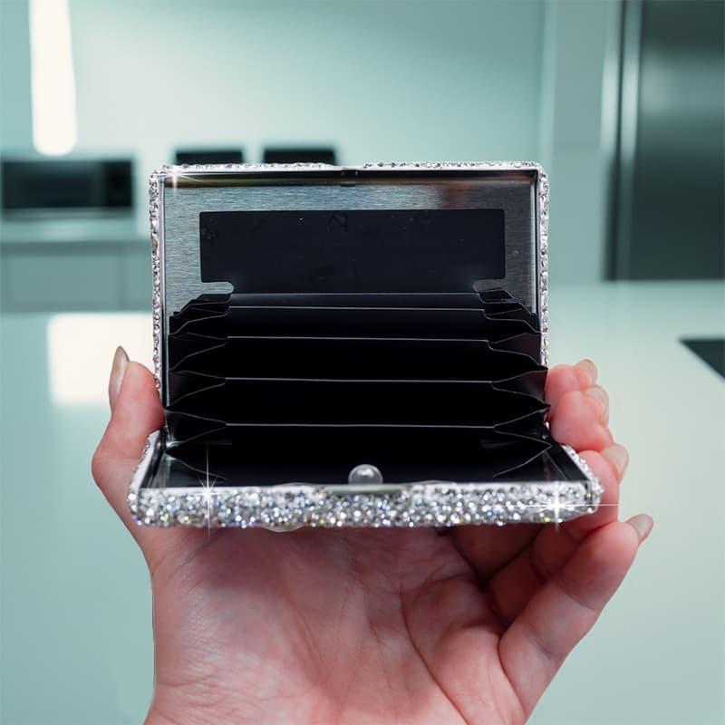 1pc Rhine Precious Stone Encrusted Aluminium Alloy Credit Card Box, Anti-theft Multi-compartment Anti-magnetic Portable Compact Card Case, Driver'S License Cover, Bank Card Storage Box - Image 4