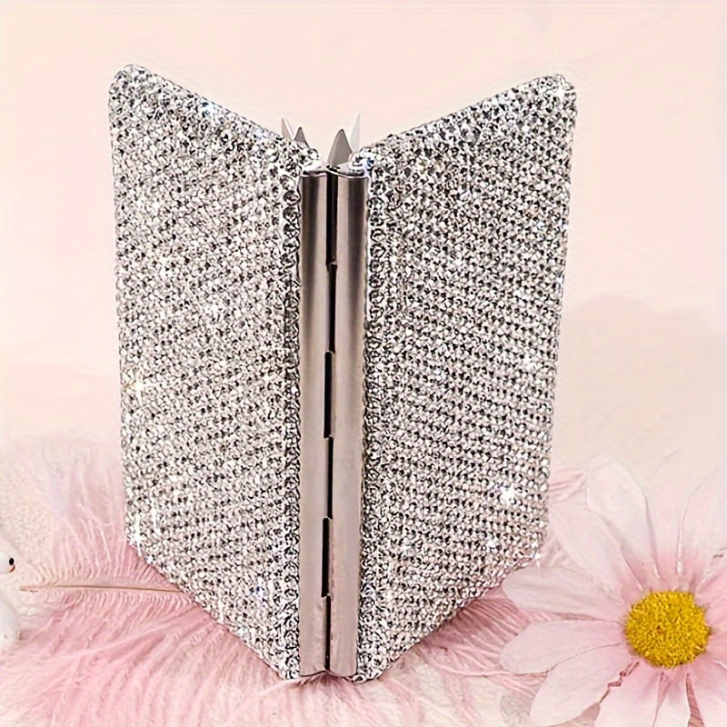 1pc Rhine Precious Stone Encrusted Aluminium Alloy Credit Card Box, Anti-theft Multi-compartment Anti-magnetic Portable Compact Card Case, Driver'S License Cover, Bank Card Storage Box