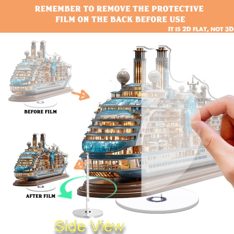2D Flat, 2D Flat Cruise Ship Model with Rotating Base - 360° Spinning Display Suitable for Home/Office, Nautical Replica with Open Cabins & Indoor/Outdoor Decoration, Ideal for Maritime Enthusiasts & Cruise Collectors, 2D Flat - Image 7