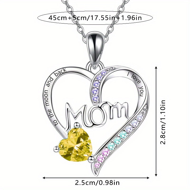 "I Love You Mom" Heart Pendant Necklace with Acrylic Accents, Alloy Chain, White K-Plated, Fashionable Jewelry Gift for Women Over 15 - Eternal Sparkle Collection - Image 8