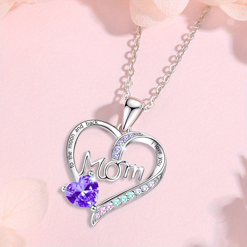 "I Love You Mom" Heart Pendant Necklace with Acrylic Accents, Alloy Chain, White K-Plated, Fashionable Jewelry Gift for Women Over 15 - Eternal Sparkle Collection - Image 10
