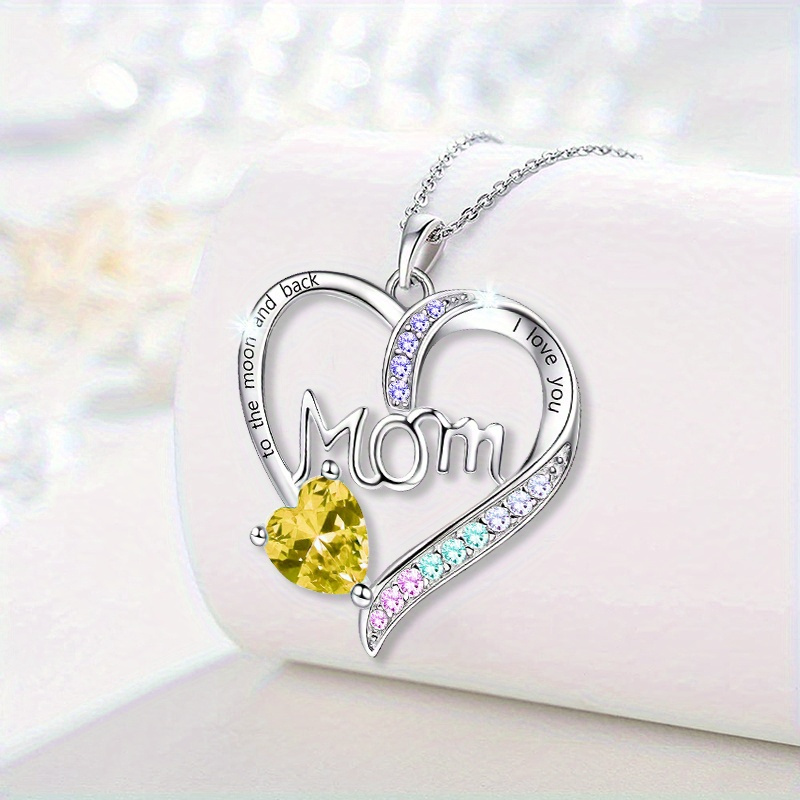 "I Love You Mom" Heart Pendant Necklace with Acrylic Accents, Alloy Chain, White K-Plated, Fashionable Jewelry Gift for Women Over 15 - Eternal Sparkle Collection - Image 12