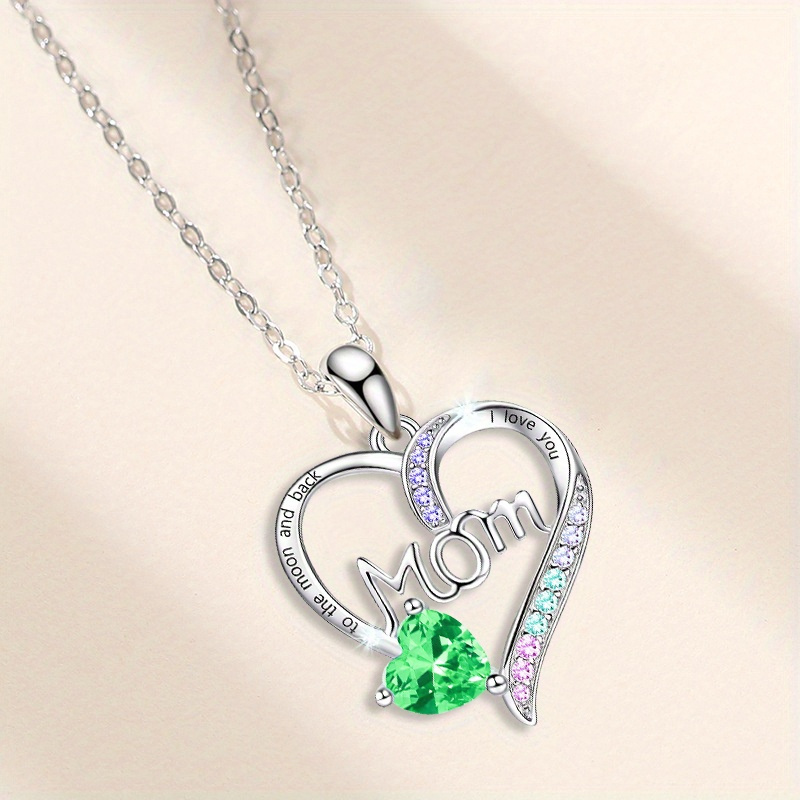 "I Love You Mom" Heart Pendant Necklace with Acrylic Accents, Alloy Chain, White K-Plated, Fashionable Jewelry Gift for Women Over 15 - Eternal Sparkle Collection - Image 6