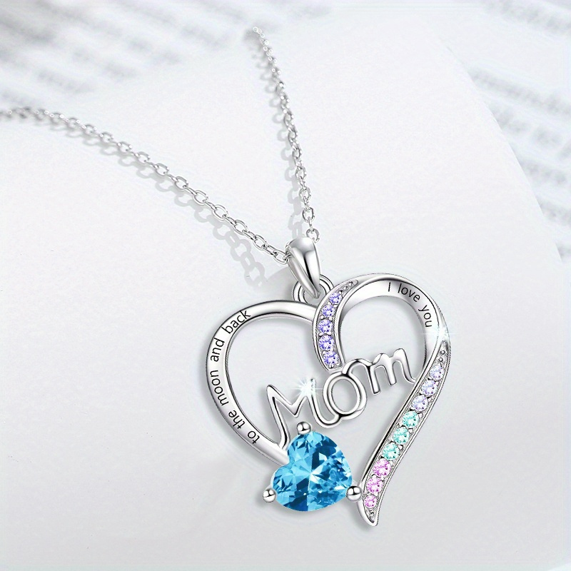 "I Love You Mom" Heart Pendant Necklace with Acrylic Accents, Alloy Chain, White K-Plated, Fashionable Jewelry Gift for Women Over 15 - Eternal Sparkle Collection - Image 3