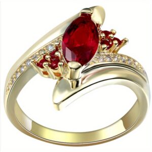 Elegant Golden-Tone Synthetic Gemstone Ring for Women, Vintage-Inspired Design with Sparkling Synthetic Gemstone Accents, Durable Zinc Alloy, Perfect Gift for Her, Wedding Anniversary & Daily Wear Jewelry, Luxurious Accessory