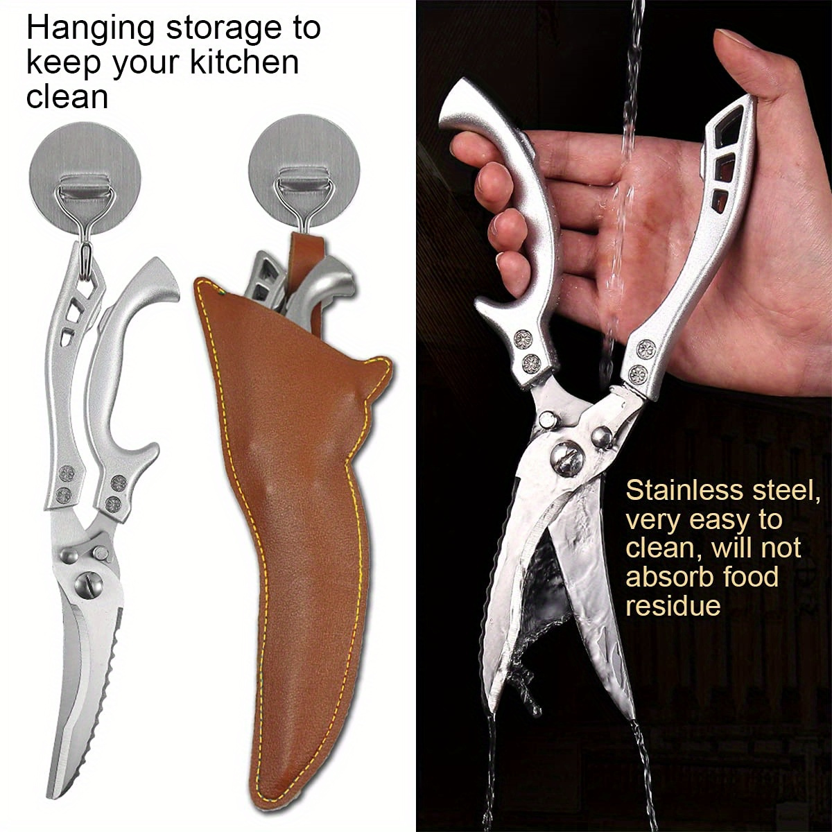 7pcs Professional Kitchen Chef Knife Set | Handmade Forged Stainless Steel Chef Knife, Utility Knife, Boning Knife, Cutting Knife, Fish Knife, Butcher Knife, Ultra-Sharp Bone Scissors, Boning Duck Fish Scissors - 301 Stainless Steel, 18.5 Inch Bla - Image 9