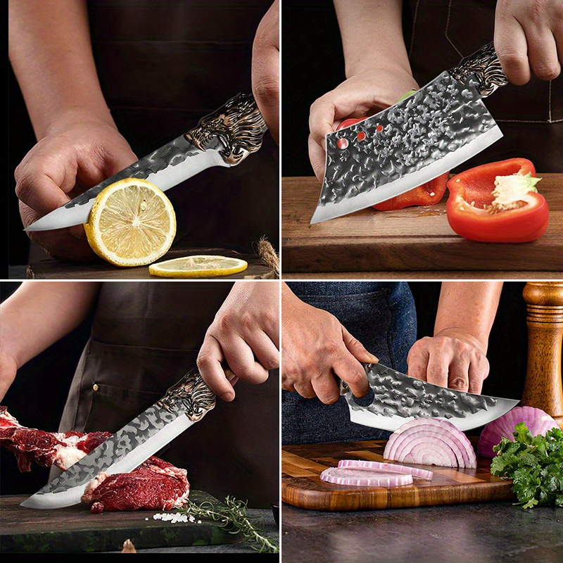 7pcs Professional Kitchen Chef Knife Set | Handmade Forged Stainless Steel Chef Knife, Utility Knife, Boning Knife, Cutting Knife, Fish Knife, Butcher Knife, Ultra-Sharp Bone Scissors, Boning Duck Fish Scissors - 301 Stainless Steel, 18.5 Inch Bla - Image 6