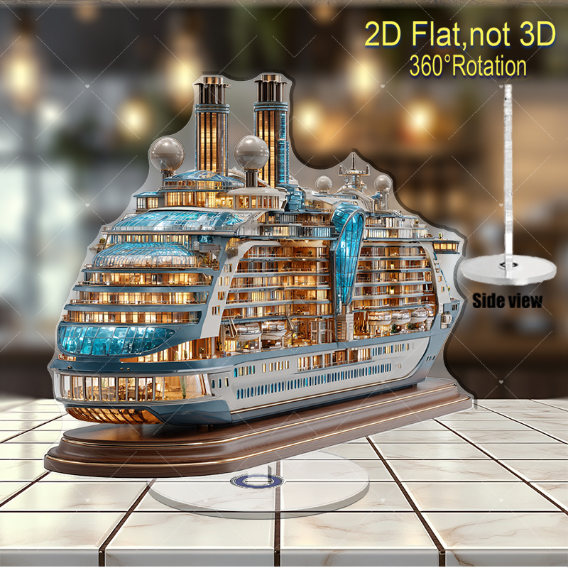 2D Flat, 2D Flat Cruise Ship Model with Rotating Base - 360° Spinning Display Suitable for Home/Office, Nautical Replica with Open Cabins & Indoor/Outdoor Decoration, Ideal for Maritime Enthusiasts & Cruise Collectors, 2D Flat - Image 6