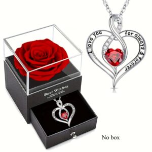 Engraved "I Love You Forever" Heart-Shaped Pendant Necklace with Preserved Purple Rose & Artificial Crystal-Like Accent | Elegant Japanese/Korean Style Jewelry Gift Box for Women, Ideal for Valentine'S Day, Anniversary, Mother'S Day, No Box