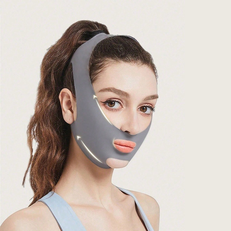 1pc V-Shaped Gray Facial Strap Compatible for Snoring, Face Lifting & Wrinkle - Breathable Preformed V-Shape Design, Comfortable for Sleep, Exercise, TV Watching - Gel Strip for Jawbone (No Underneath) - Image 5