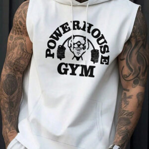 Men'S Powerhouse Gym Graphic Tank Top - Breathable Sleeveless Workout Shirt with Dumbbell Design, Regular Fit for Summer Outdoor Sports & Gym Training, Dumbbell Tank Top