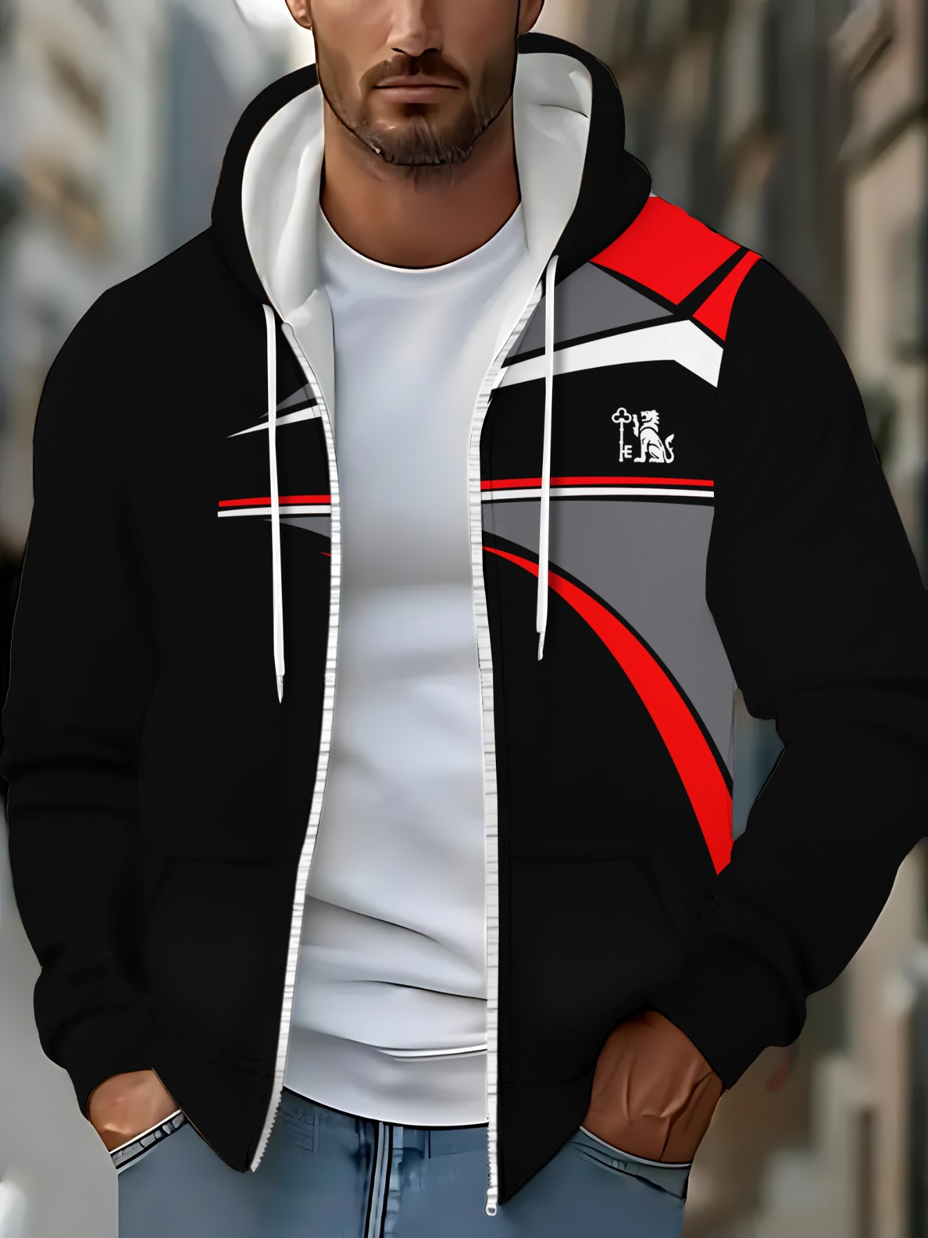 Polyester Hoodie for Restaurant Use, Black with Red and Gray Stripes, Lightweight and Durable Design, Perfect for Indoor Activities, Comfortable Fit, Stylish and Modern Look, Ideal for Casual Wear, Enhances Appearance, Easy to Clean - Image 2