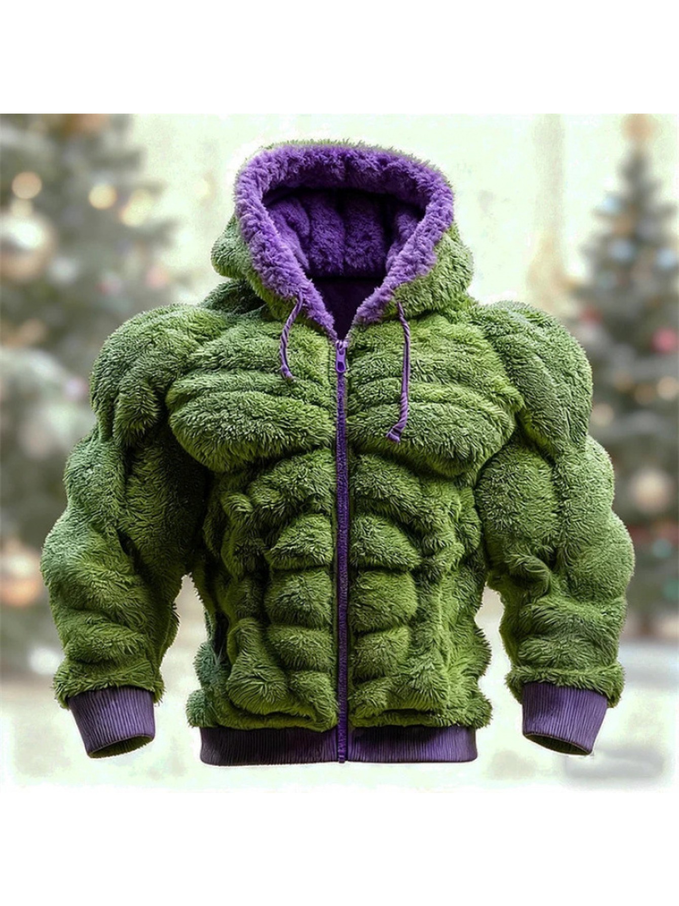 Plus-size Men'S Hoodie | Street Style Hooded Sweatshirt for Autumn and Winter, Suitable for Christmas and All Seasons, Casual Jacket, Fashionable and Trendy, Long Sleeve, Regular Fit, Lapel Collar, Slight Stretch Fabric, Solid and Geometric-Patterne - Image 9