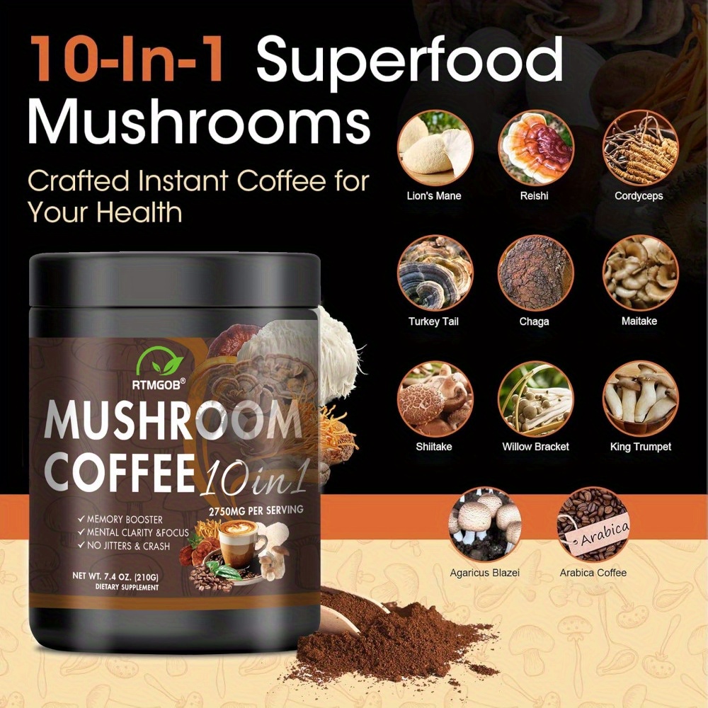 Mushroom Coffee Blend Powder - A Quick Coffee Mix Featuring Ganoderma Lucidum, Cordyceps Sinensis, Lion'S Mane, Birch Brown Pore, And Chanterelle Mushrooms, Perfect for Gifting. - Image 6
