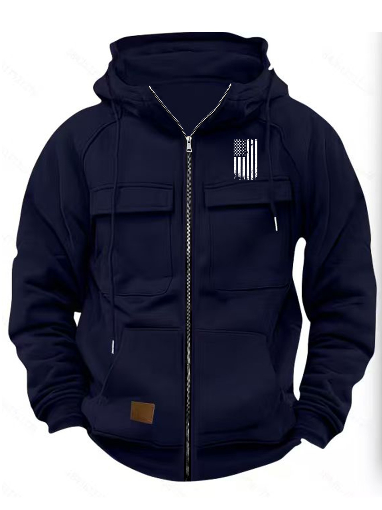 Men'S Heavy-Duty Full-Zip Hoodie - Long Sleeve Zipper Jacket with Front Pockets, Soft Warm Outerwear for Fall/Winter, Casual Outdoor & Everyday Streetwear - Black (2025 Autumn/Winter Collection), Zip Up Hoodie, Fall Winter Apparel - Image 5