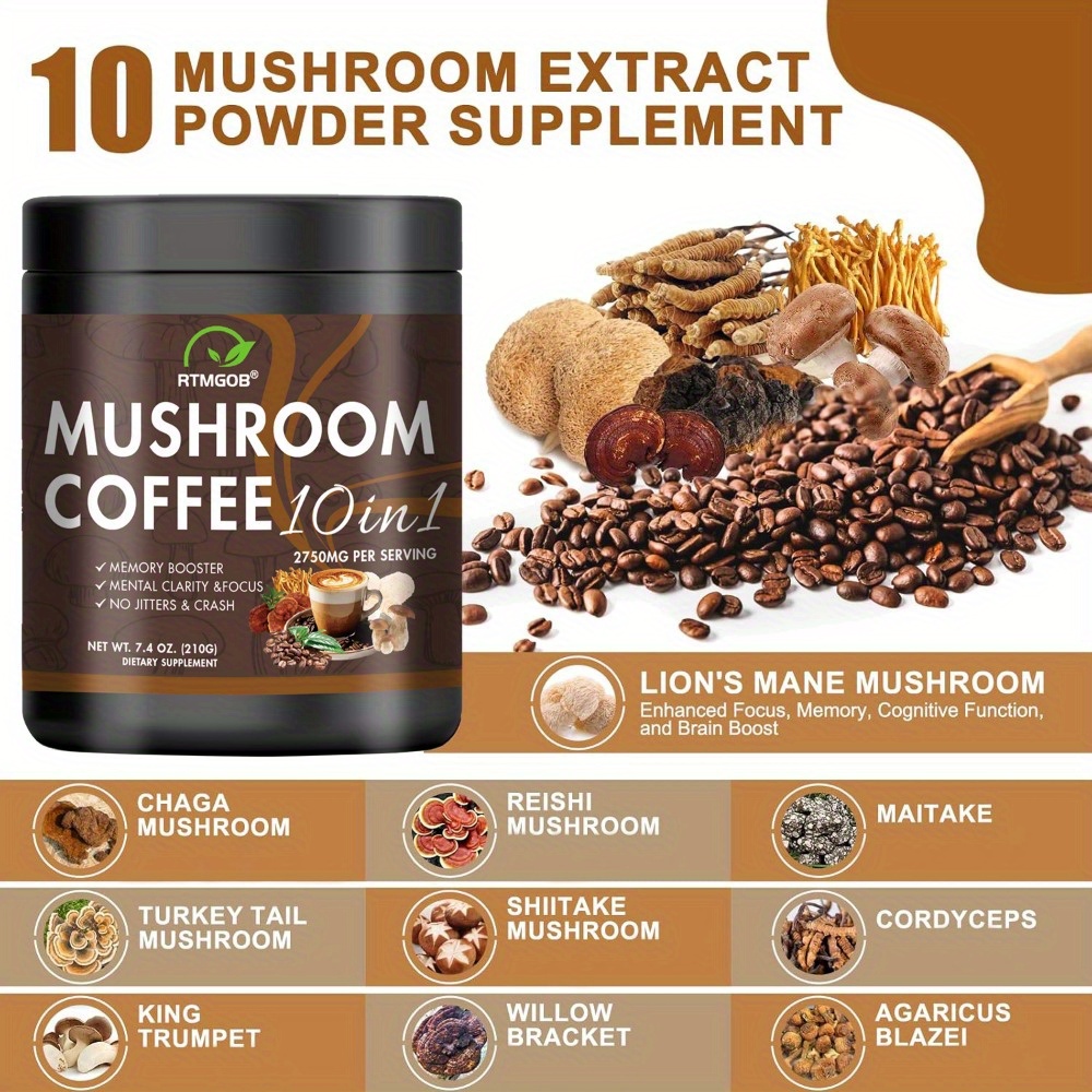 Mushroom Coffee Blend Powder - A Quick Coffee Mix Featuring Ganoderma Lucidum, Cordyceps Sinensis, Lion'S Mane, Birch Brown Pore, And Chanterelle Mushrooms, Perfect for Gifting. - Image 9