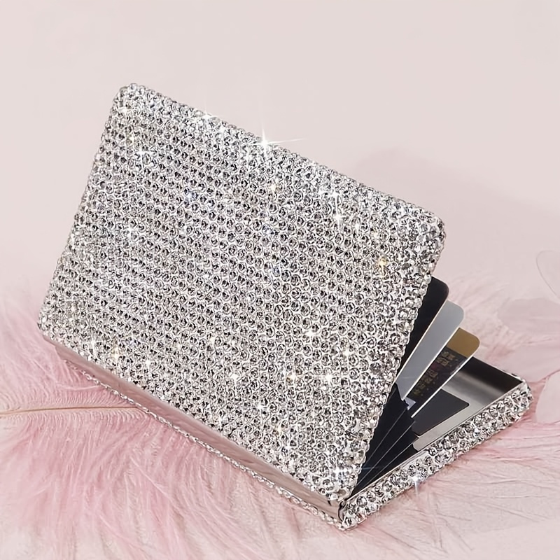 1pc Rhine Precious Stone Encrusted Aluminium Alloy Credit Card Box, Anti-theft Multi-compartment Anti-magnetic Portable Compact Card Case, Driver'S License Cover, Bank Card Storage Box - Image 8